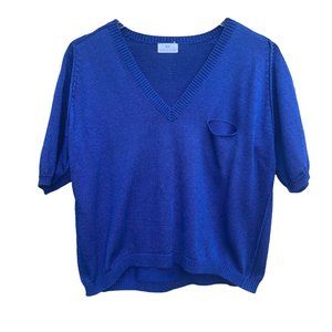K.T. Comme Ça Du Mode Blue V-Neck Short Sleeve Knit Top size Large